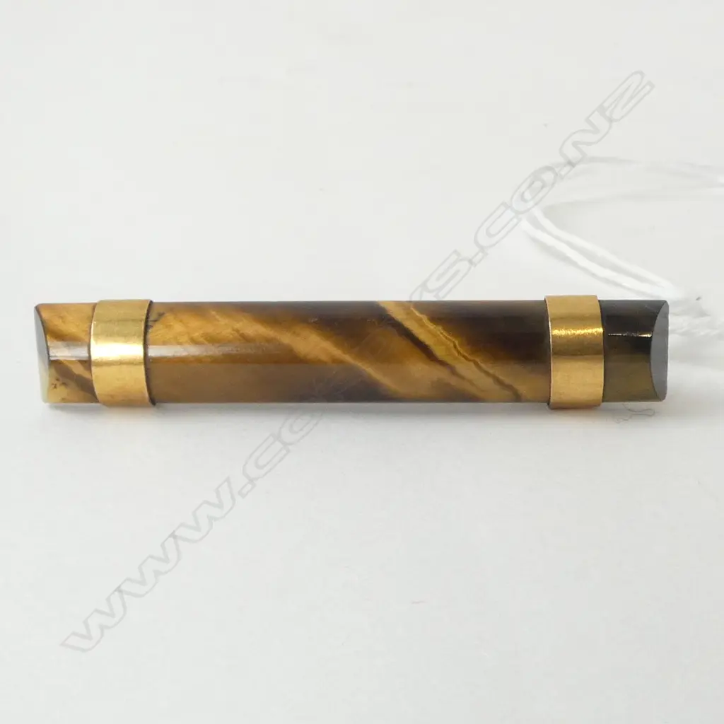 9ct TIGERS EYE BAR BROOCH (CD6559) Image 1++
