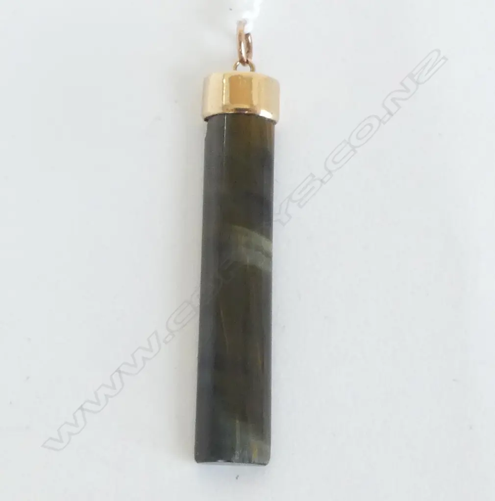 9CT GOLD TOPPED GREEN TIGERS EYE FOB PENDANT (CD6296) Image 1++