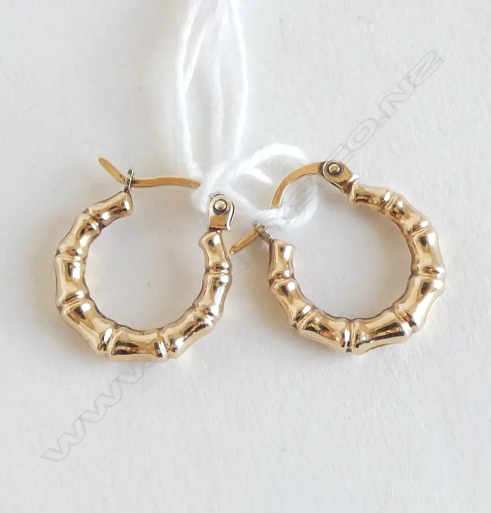PR 9ct GOLD HOOP EARINGS bamboo form 0.9gm Image 1++