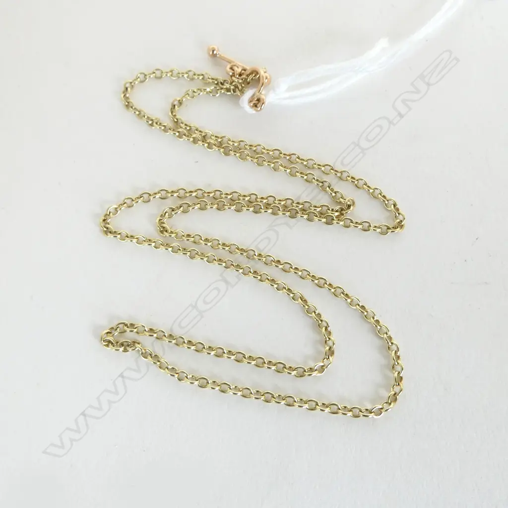 14ct YELLOW GOLD CHAIN w. 9ct T BAR FITTING, L.400mm, 3.9gm Image 1++