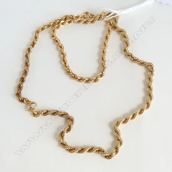 18ct YELLOW GOLD BRACELET 18cm & NECK CHAIN L. 40cm. both rope twist design 15.98gms