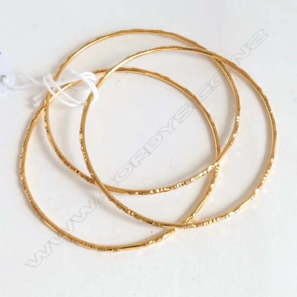 3x 22ct YELLOW GOLD BANGLES 22.9gms Dia. 65mm approx. Image 1++