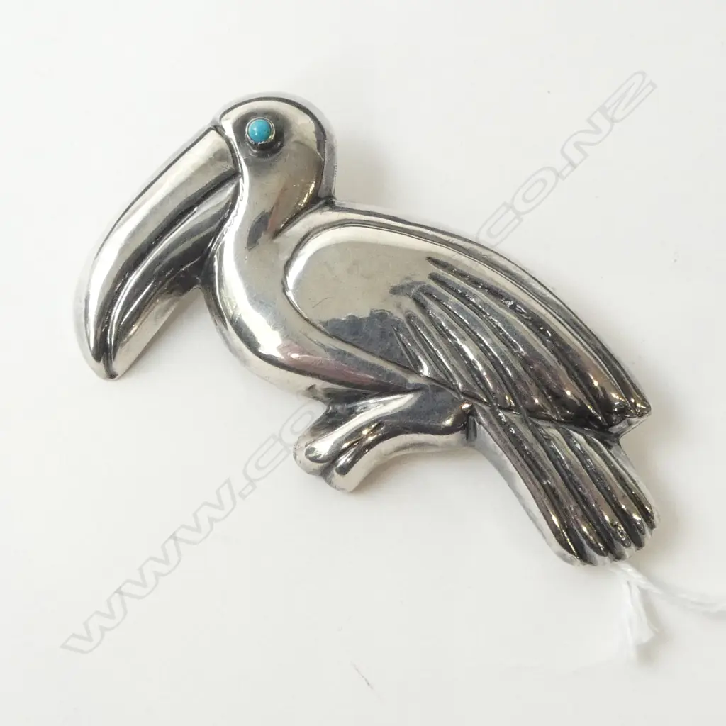 MEXICO SILVER TOUCAN BROOCH TURQUOISE EYES, 15gm (CD11951) Image 1++