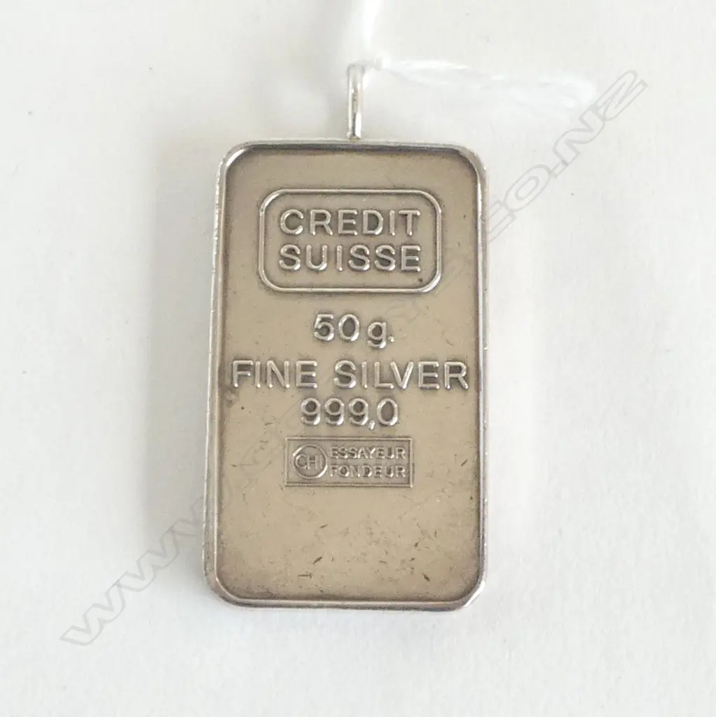 50gm FINE SILVER 999.0 CREDIT SUISSE INGOT (Q8280K) Image 1++