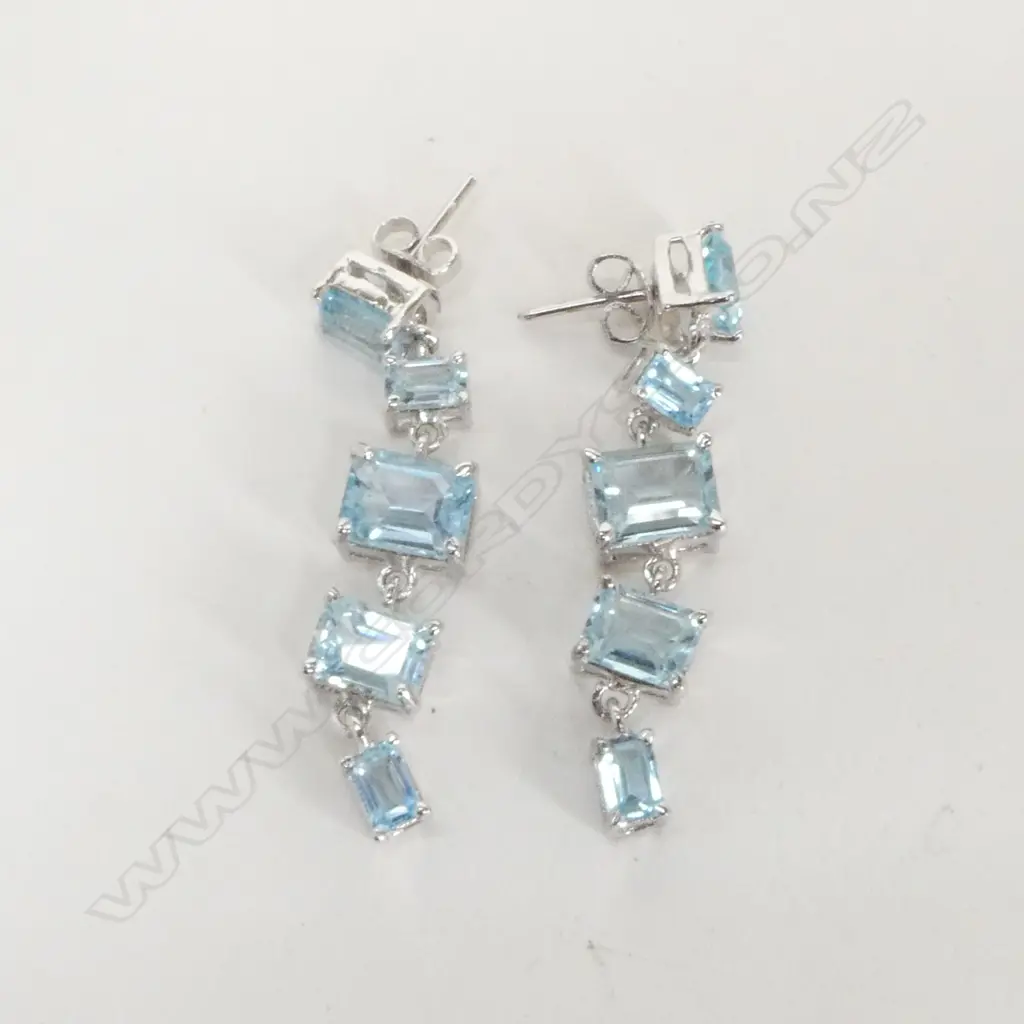 PR SILVER & BLUE TOPAZ DROP EARRINGS, NEW Image 1++