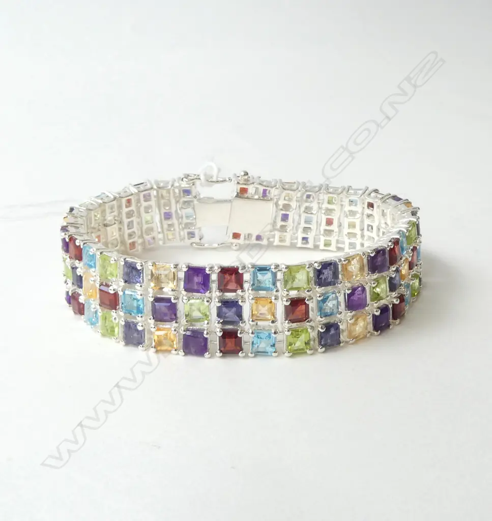 SILVER & SEMI PRECIOUS STONE BRACELET, NEW Image 1++