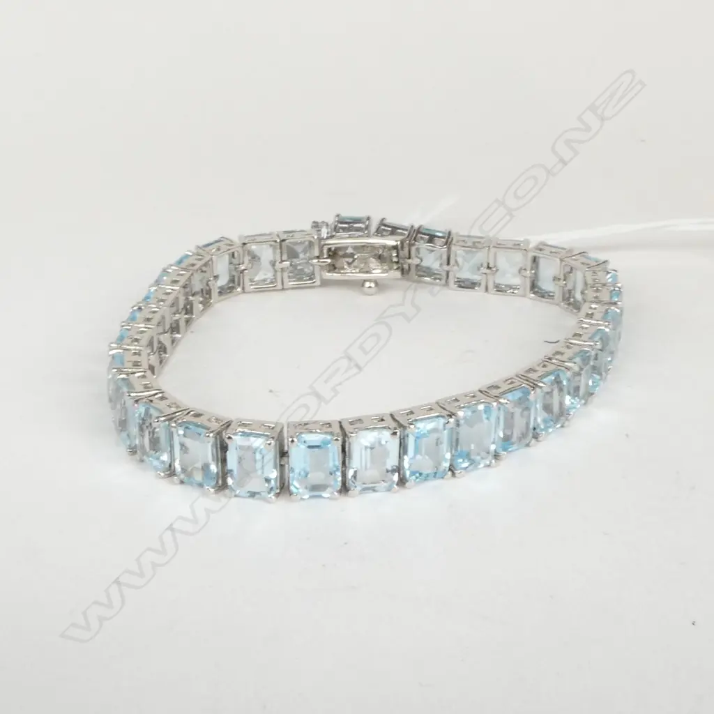SILVER & BLUE TOPAZ TENNIS BRACELET, NEW Image 1++