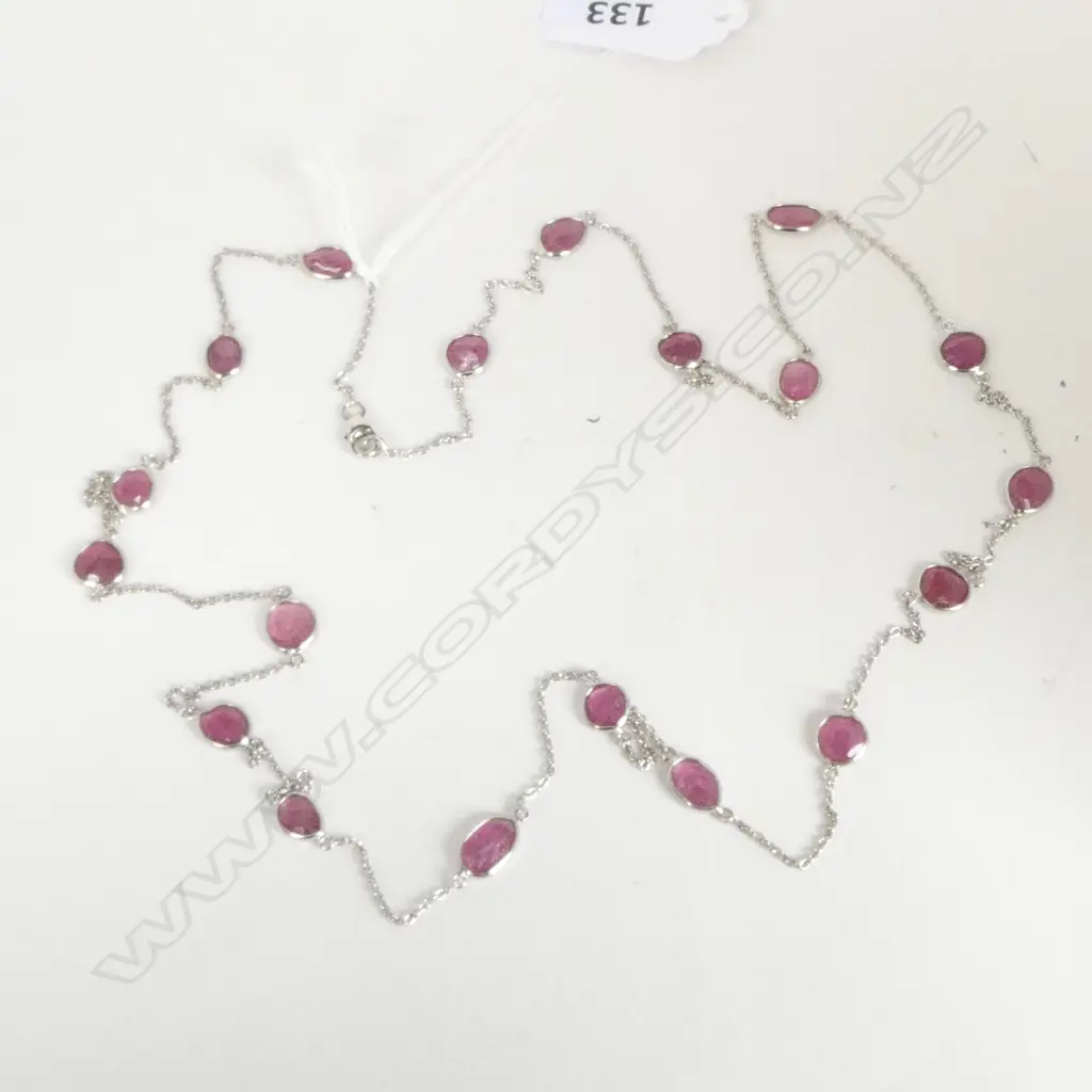 SILVER & PINK TOURMALINE SET NECKLACE, L.820mm, NEW Image 1++