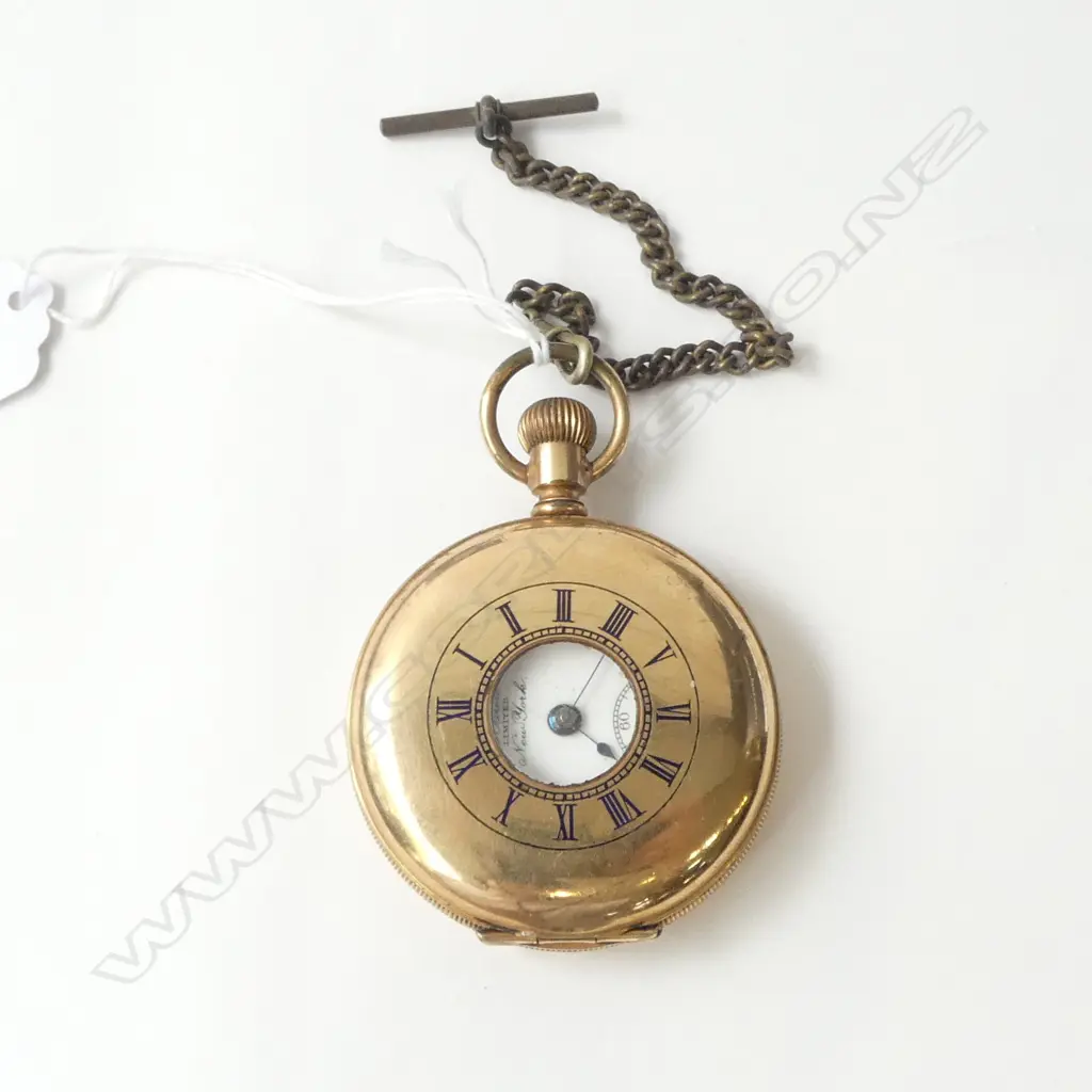 early 19thC LEVER BROTHERS NEWYORK HALF HUNTER POCKET WATCH '14K STIFFENED' gold plate presumably  Image 1++