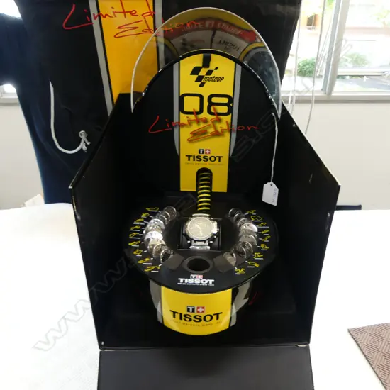 TISSOT MOTOGP 2008 T RACE VALENTINO ROSSI LTD. ED. GENTS WRISTWATCH; In helmet case, orig. box, 18 race medallions