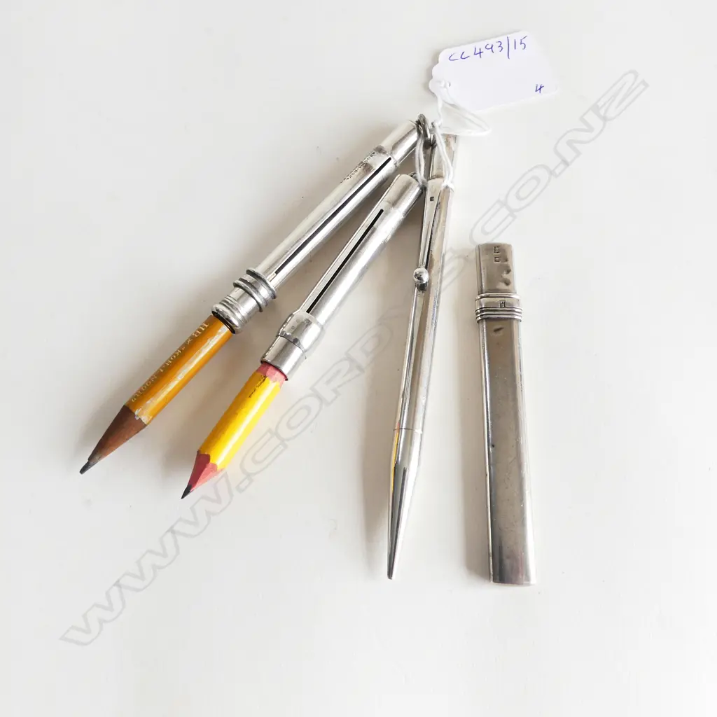 3 S/SILVER PENCIL HOLDERS & S/SILVER PROPELLING PENCIL TOTAL WEIGHT 58GMS Image 1++