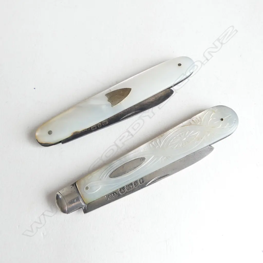 2 STERLING SILVER MOP POCKET KNIVES Image 1++