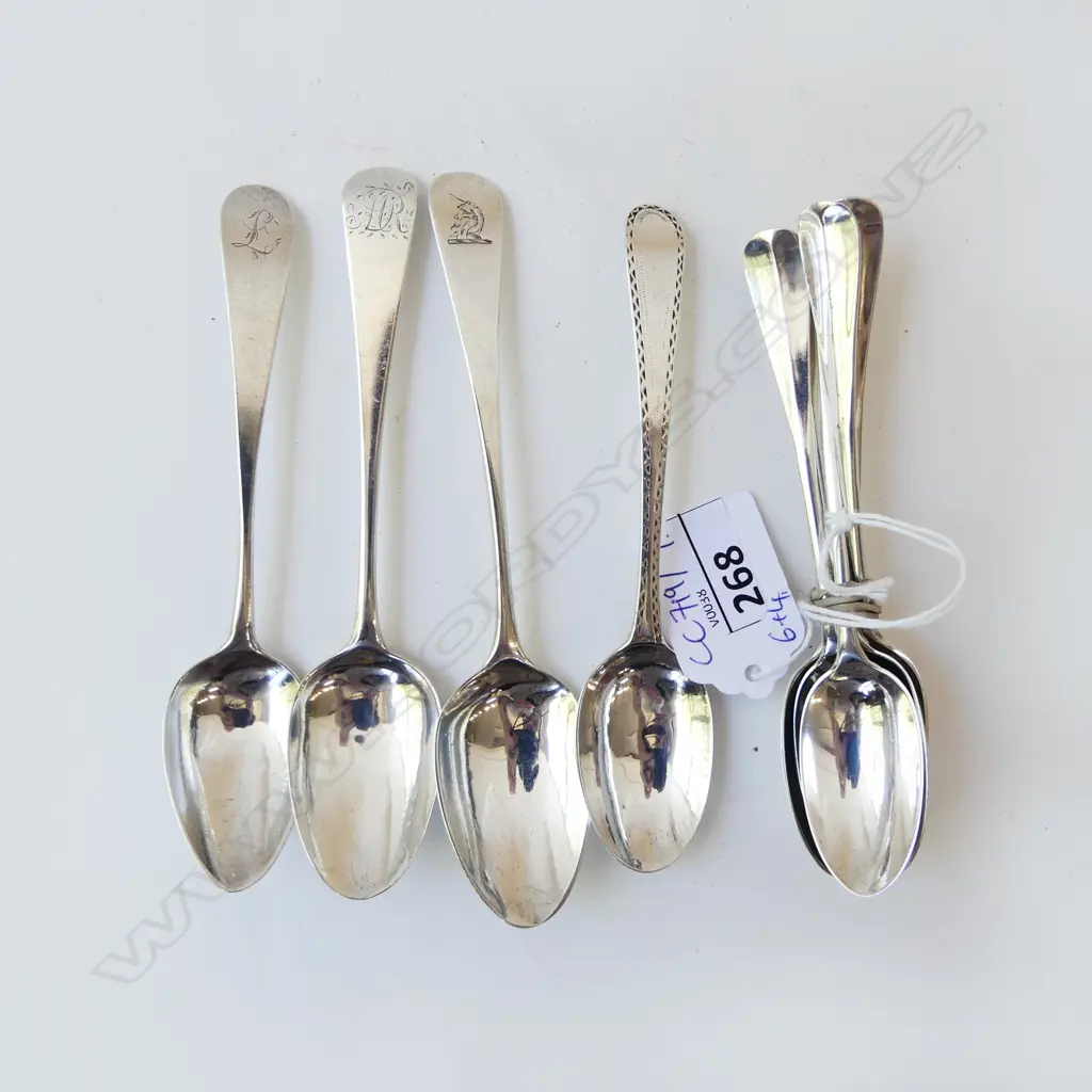 10 STG SILVER TEASPOONS, 6 LONDON 1888, 4 ASST. 133grms Image 1++