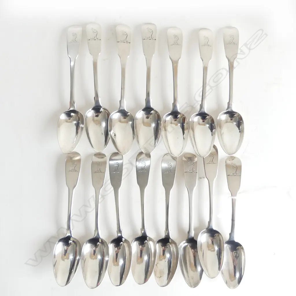 SET 15 SILVER TEASPOONS, DUBLIN 10x1818 & 5x1823, 303gm (Q7785) Image 1++