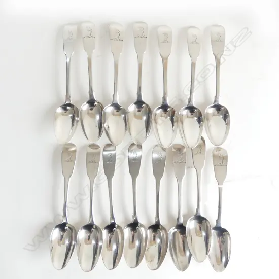 SET 15 SILVER TEASPOONS, DUBLIN 10x1818 & 5x1823, 303gm (Q7785)