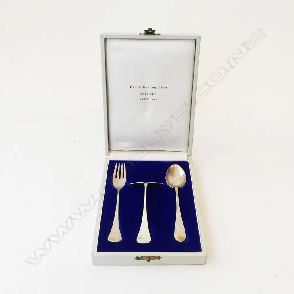 DANISH SILVER 3 PC BABY SET, MAKER W&S SORENSEN, SPOON S. PLATE & NOT ORIG, 31gm Image 1++