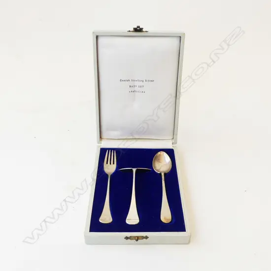 DANISH SILVER 3 PC BABY SET, MAKER W&S SORENSEN, SPOON S. PLATE & NOT ORIG, 31gm