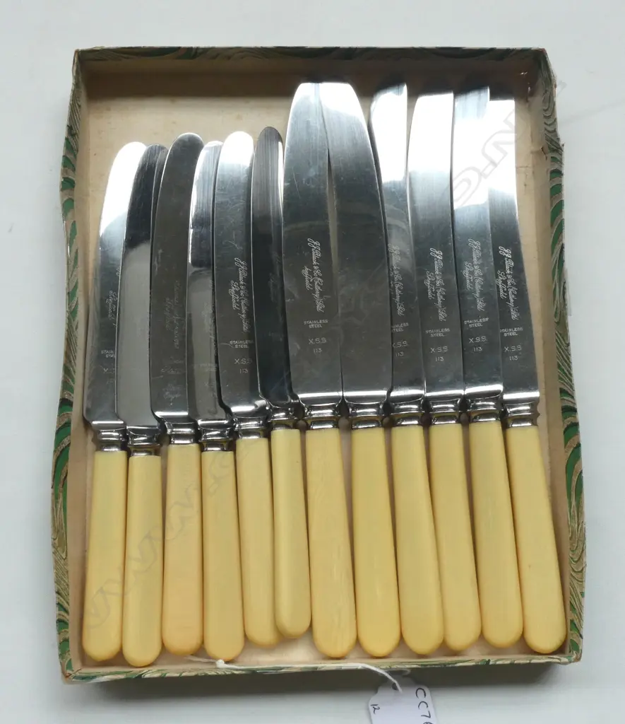 SET OF 12 MATCHING ‘BONE’ HANDLE KNIVES SHEFFIELD 6 DINNER + 6 LUNCH Image 1++