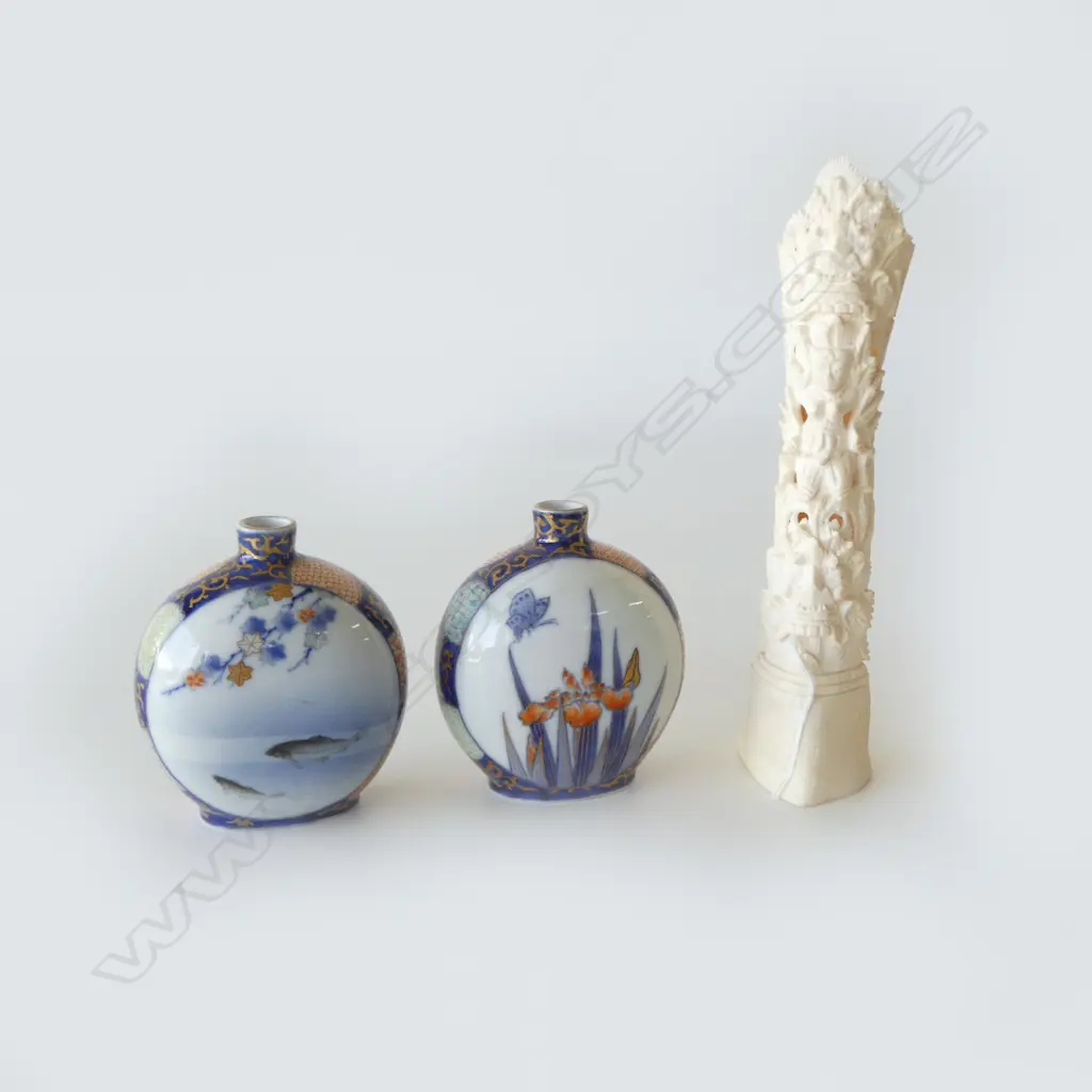 PR ORIENTAL VASES H.100mm + INDONESIAN BONE CARVING H.215mm Image 1++