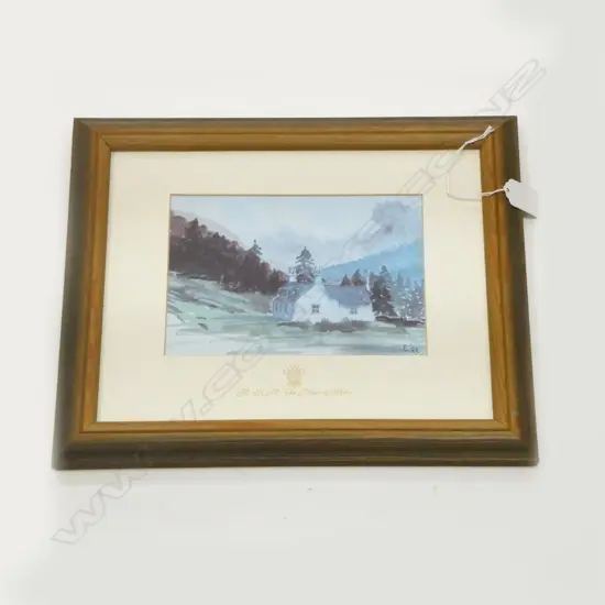 **RTV**  H.R.H. THE PRINCE of WALES PRINT 'COTTAGE AT BALMORAL SCOTLAND' 135 X 195mm FRAMED