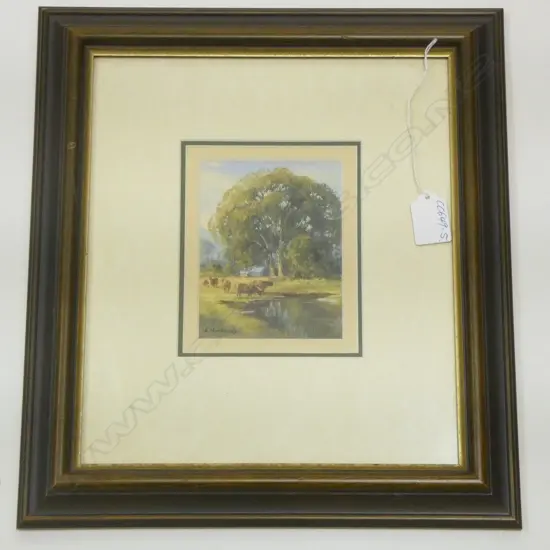 G MUTSAER OIL PAINTING 'GRAZING PASTURES _ YEA' signed. Details verso. 120 x 95mm