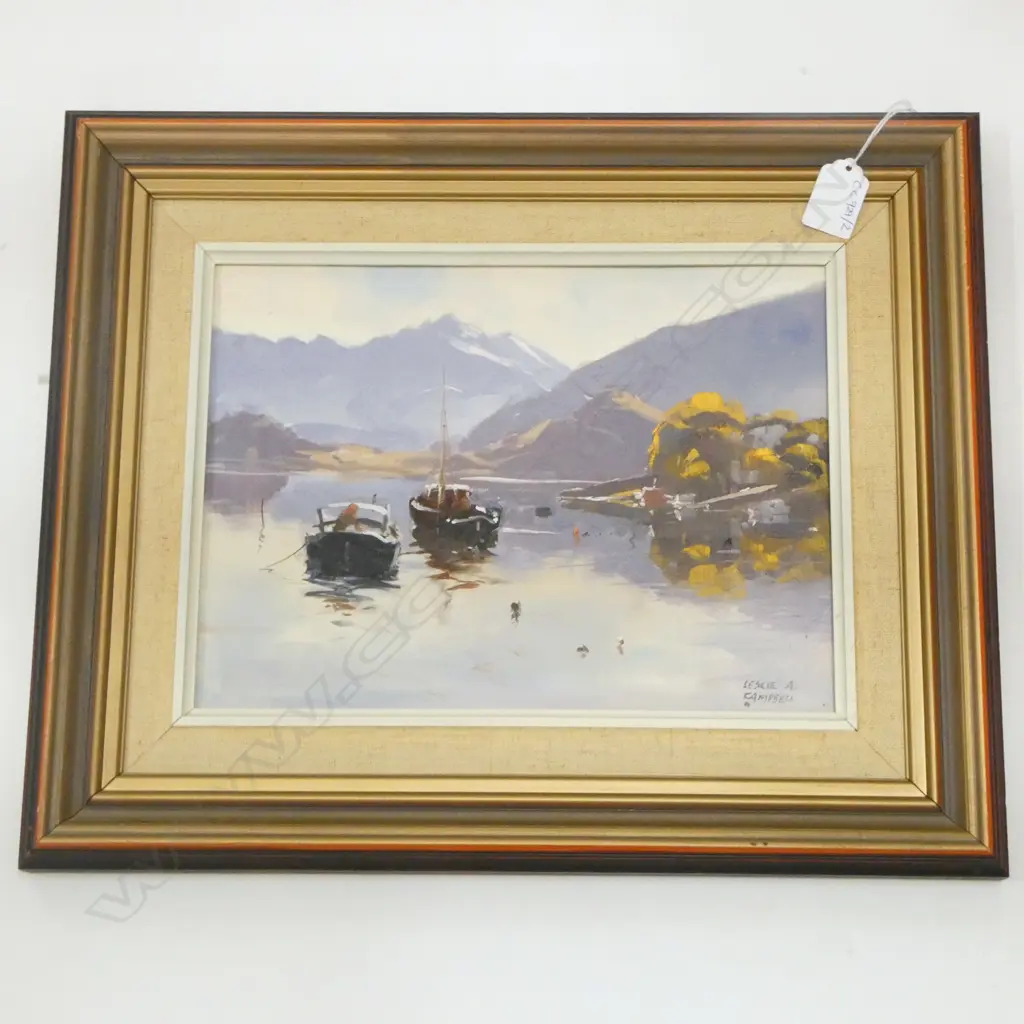 LESLIE A. CAMPBELL (b. 1925) 'TRANQUIL WATERS - WANAKA' OIL ON BOARD, 215x290mm Image 1++