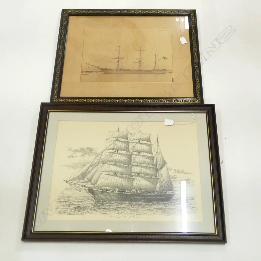 FRAMED NAUTICAL PHOTO (SOME COLOUR) & NAVAL ETCHING? 515x360mm Image 1++