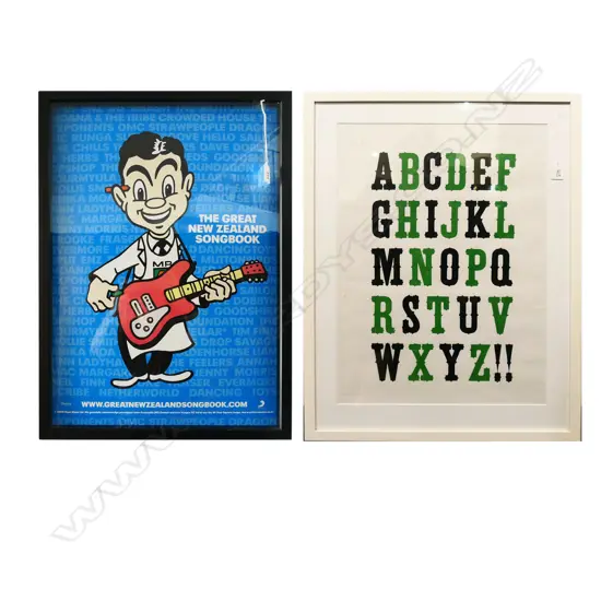 2 FRAMED REPRODUCTION PRINTS, 'ABCD' 595x410mm & 'THE GREAT NEW ZEALAND SONG BOOK'