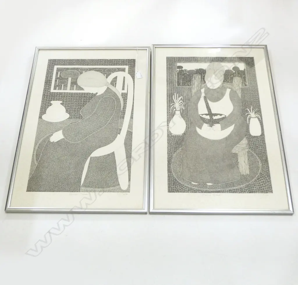 2 CYNTHIA JAFFE (NZ b.1950) PRINTS 'WOMAN ASLEEP' & 'MIXING BREAD' 675x445mm Image 1++