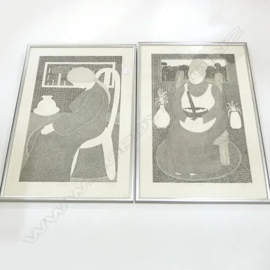 2 CYNTHIA JAFFE (NZ b.1950) PRINTS 'WOMAN ASLEEP' & 'MIXING BREAD' 675x445mm