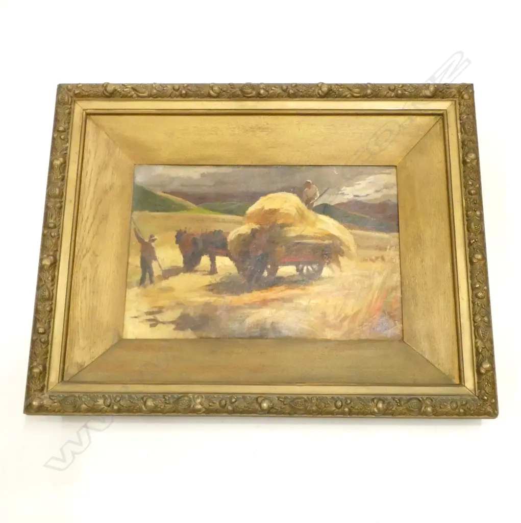 ARTIST UNKNOWN, HAY BALING SCENE, OIL ON CANVAS 330x490mm Image 1++
