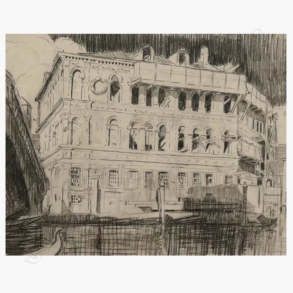 JOHN WEEKS - VENETIAN SCENE CHARCOAL ON PAPER - 365 X 290MM Image 1++