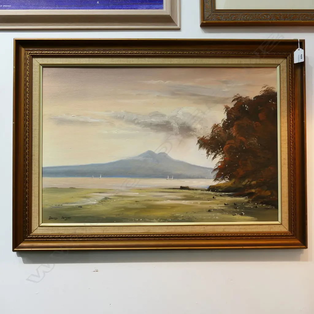 DAVID STONE, RANGITOTO, OIL ON BOARD, 395x600mm Image 1++