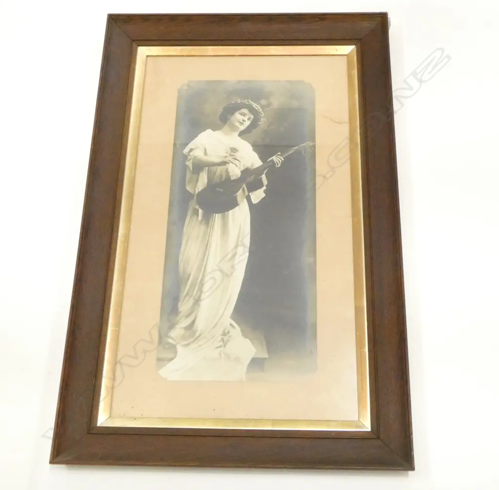 LG ANTIQUE PHOTO PRINT; LADY PLAYING GUITAR 670x300mm (980x625mm overall) Image 1++