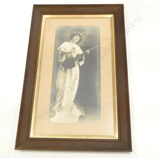 LG ANTIQUE PHOTO PRINT; LADY PLAYING GUITAR 670x300mm (980x625mm overall)