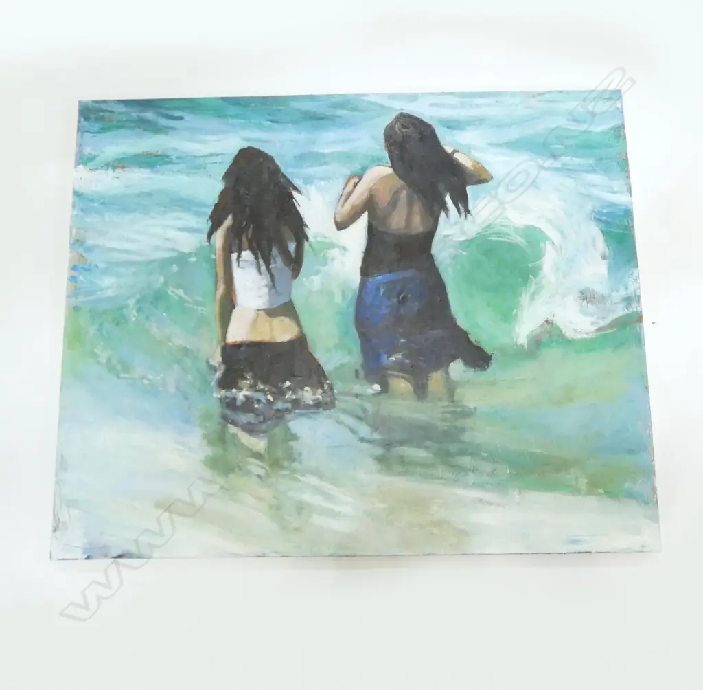 BELINDA WILSON (NZ b.1954) 'GIRLS IN THE WAVE' OIL ON CANVAS, 915x1150mm Image 1++