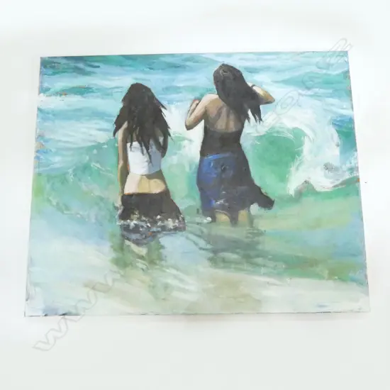 BELINDA WILSON (NZ b.1954) 'GIRLS IN THE WAVE' OIL ON CANVAS, 915x1150mm