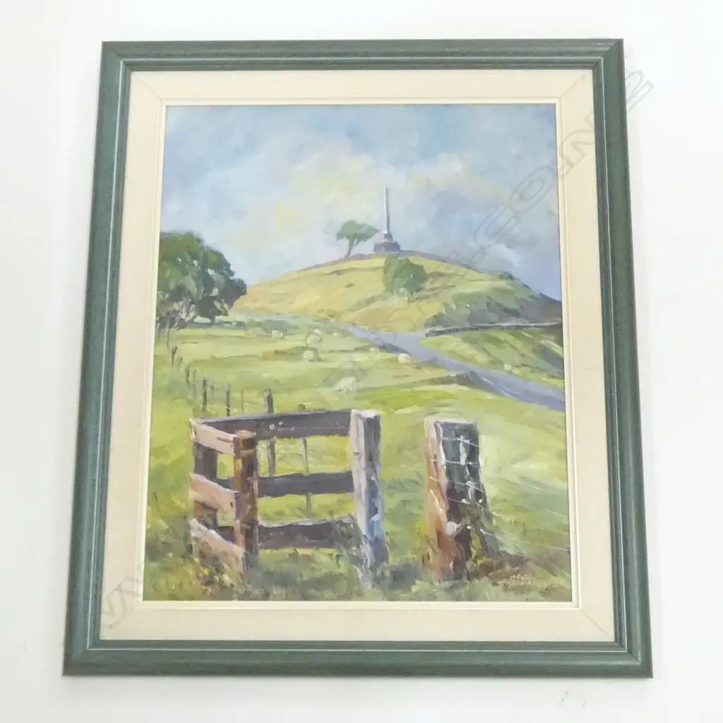 NOEL HUTCHINSON 'ONE TREE HILL FENCELINE' OIL ON BOARD '95 490x390mm Image 1++