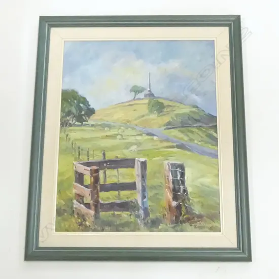 NOEL HUTCHINSON 'ONE TREE HILL FENCELINE' OIL ON BOARD '95 490x390mm
