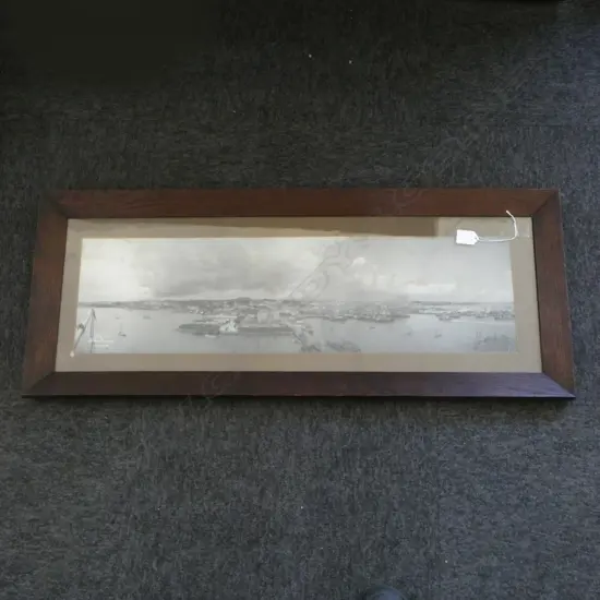 AUCKLAND HARBOUR PHOTO PRINT C.1900 200x735mm foxing