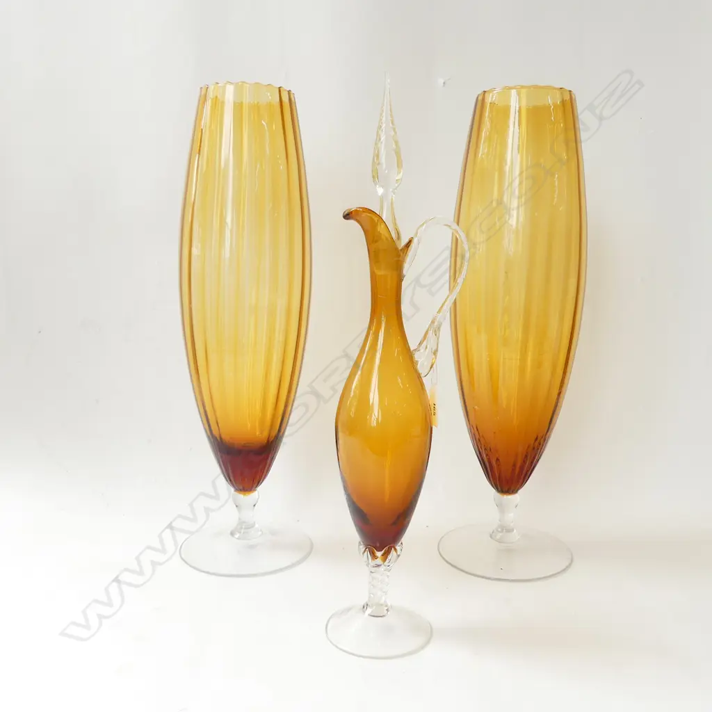 PR LG AMBER GLASS VASES H.490mm + DECANTER Image 1++