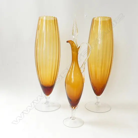 PR LG AMBER GLASS VASES H.490mm + DECANTER