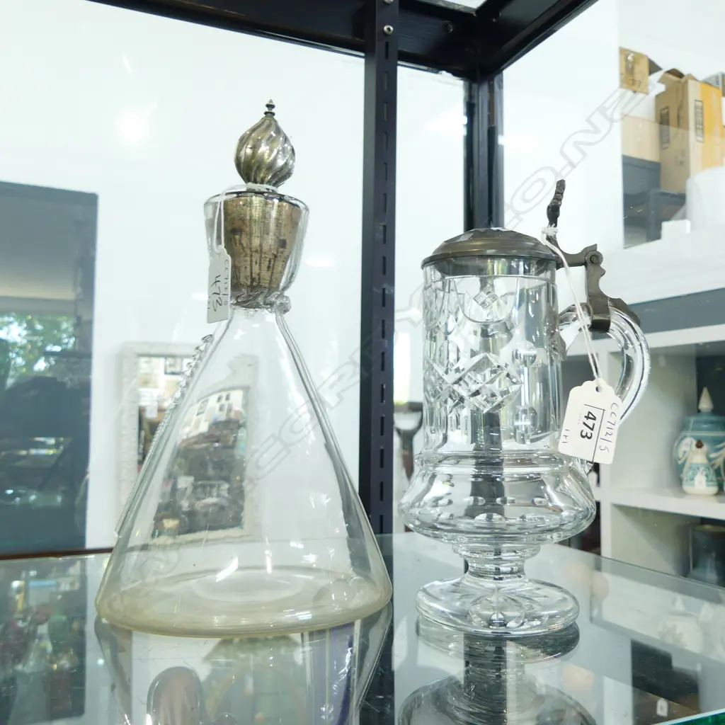 EP STOPPERED  GLASS DECANTER H260MM & CUT CRYSTAL LIDDED TANKARD H200MM Image 1++