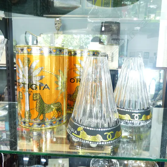 PR OF BOXED ITALIAN CRYSTAL ORTIGIA VASES H190MM