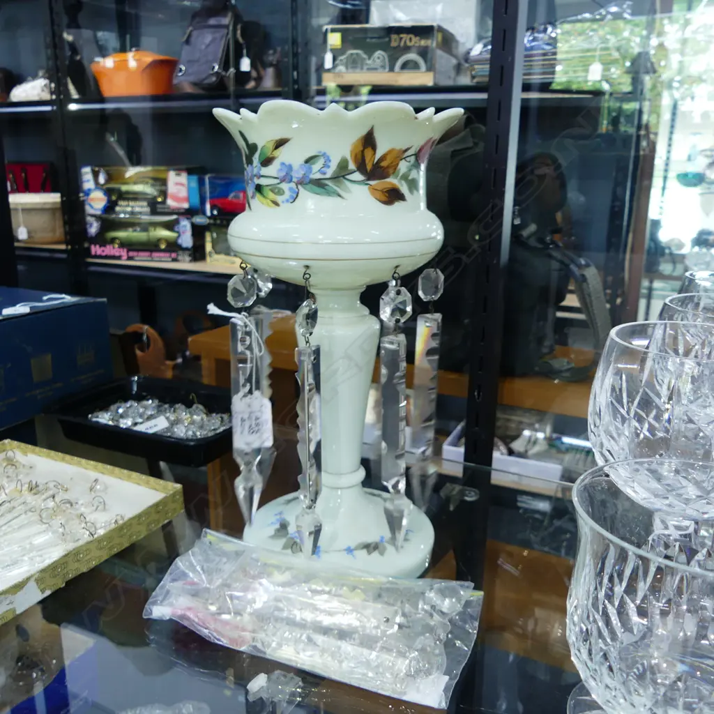 VICTORIAN GLASS LUSTRE H.285mm + CRYSTAL DROPS Image 1++