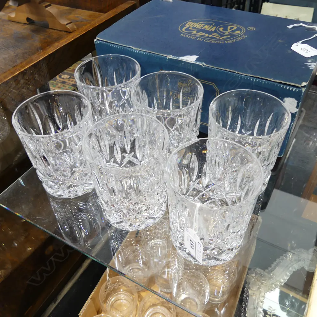 SET OF 6 BOHEMIAN CRYSTAL WHISKEY GLASSES BOXED Image 1++