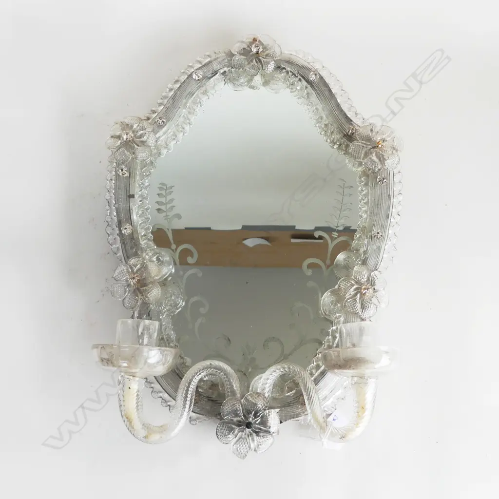 VENETIAN GLASS MIRROR w. 2 CANDLE STICKS H.400mm Image 1++