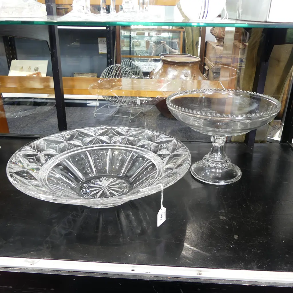LG STUART CRYSTAL BOWL w. GLASS COMPORT Dia.390mm Image 1++