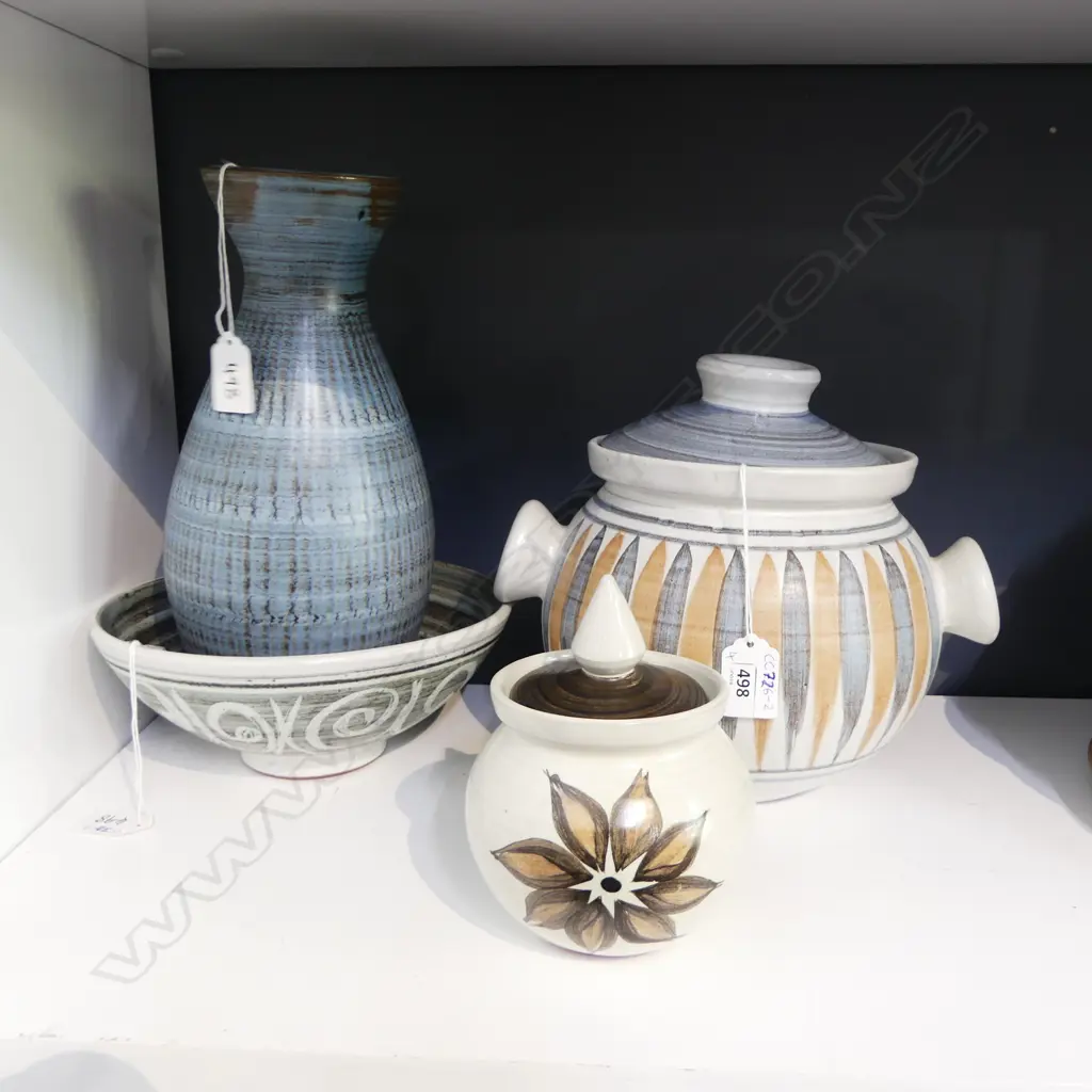 4 PCES HAMNER POTTERY; 2 STORAGE JARS, BOWL & VASE Image 1++