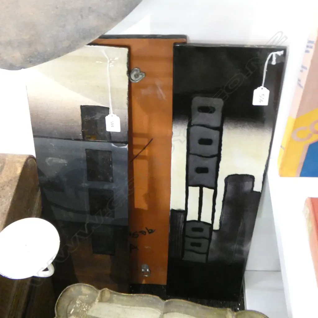 3 MORRIS & JAMES CERAMIC WALL HANGINGS; 'CITY HIGHRISE', 'URBAN WINDOWS' & UNTITLED, 655x170mm Image 1++